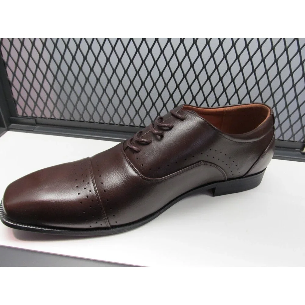 Parrazo Mens Brown Leather Dress Shoes Size 12 NIB Lace‑Up Oxford Classic Formal
